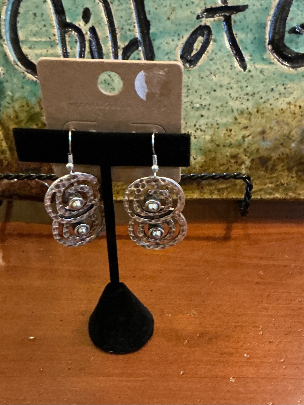 Hammered Double-Ring Drop Earrings in Silver - Women Jewelry